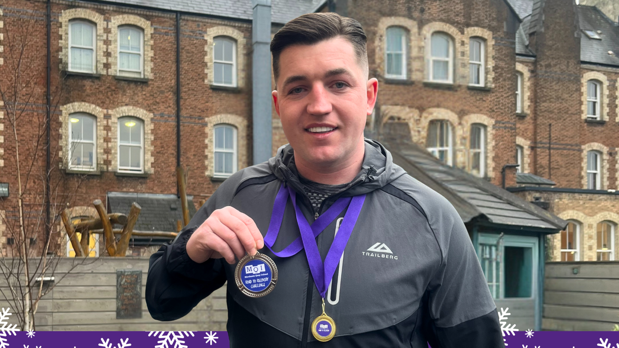 Rhys Moran, at High Park holding his 80km challenge medal. Road to Recovery